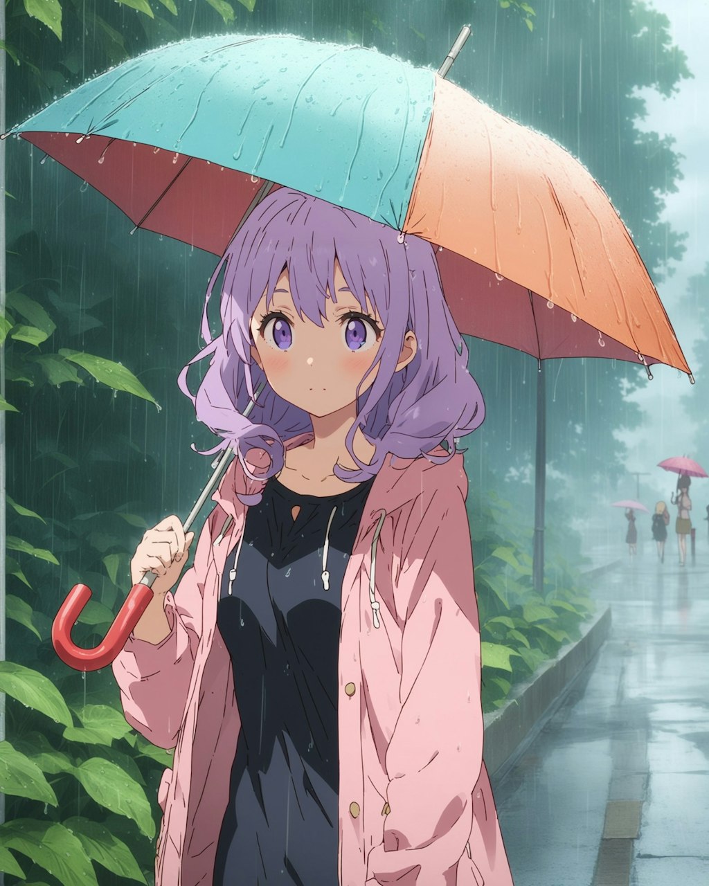 雨の中で傘をさしてる子