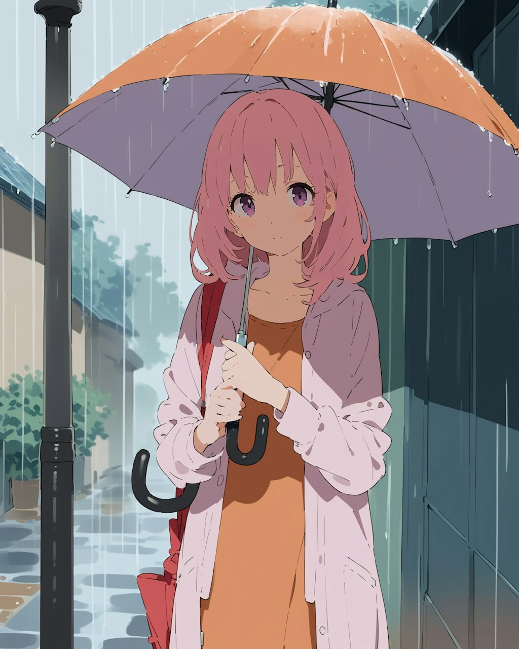 雨の中で傘をさしてる子