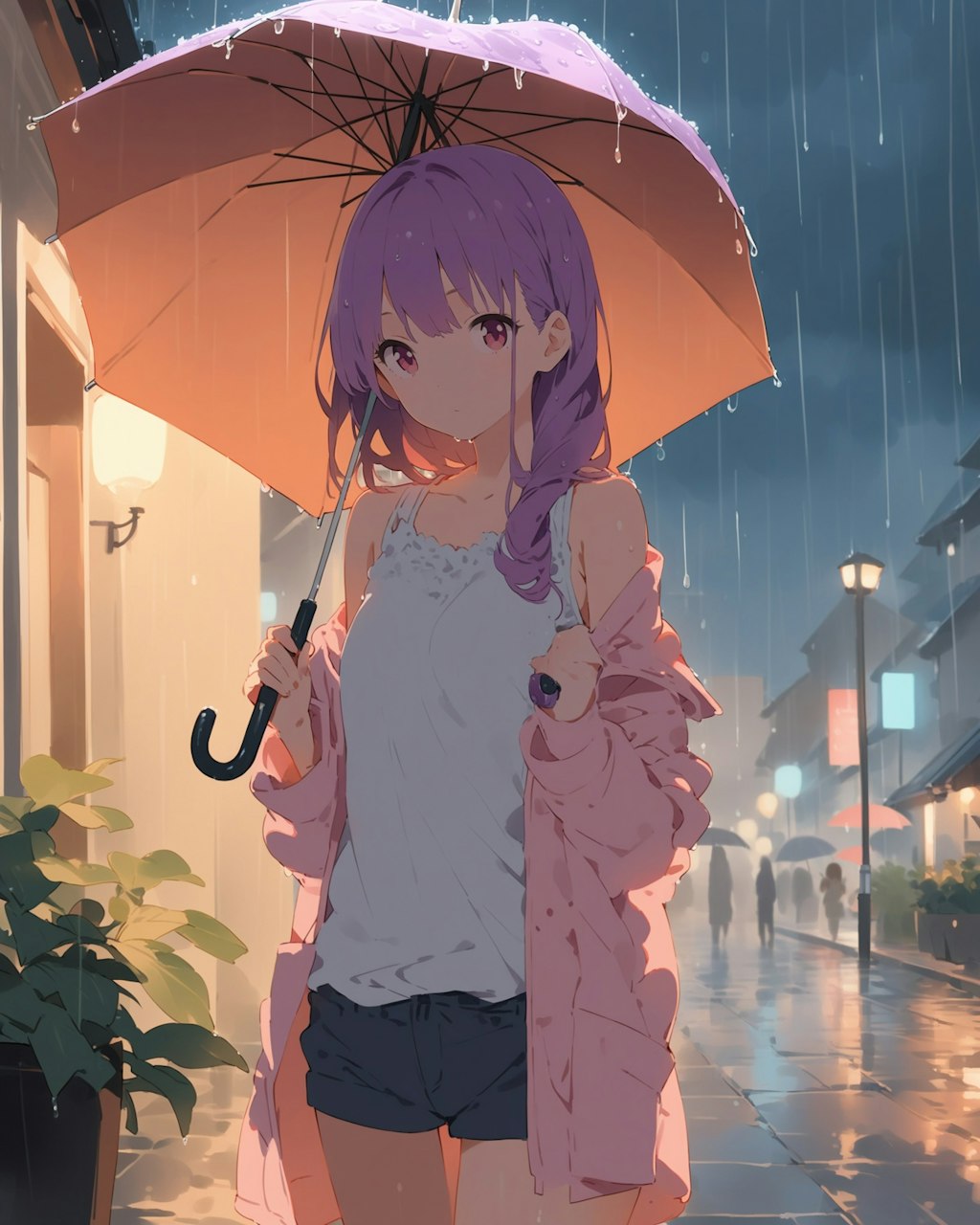 雨の中で傘をさしてる子