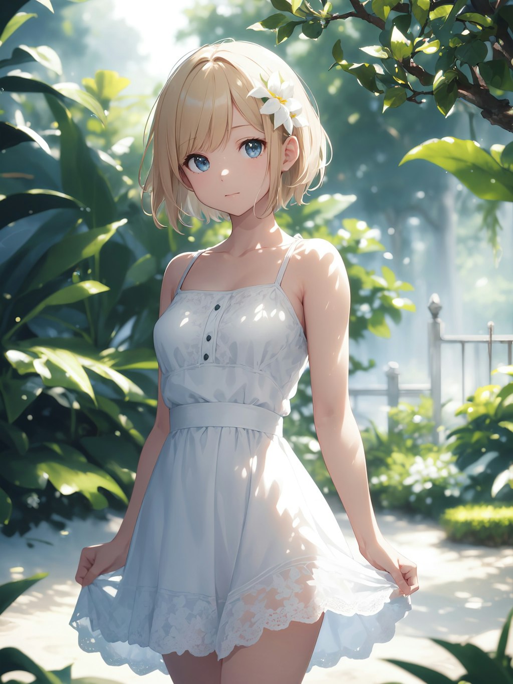 white dress and beautiful green