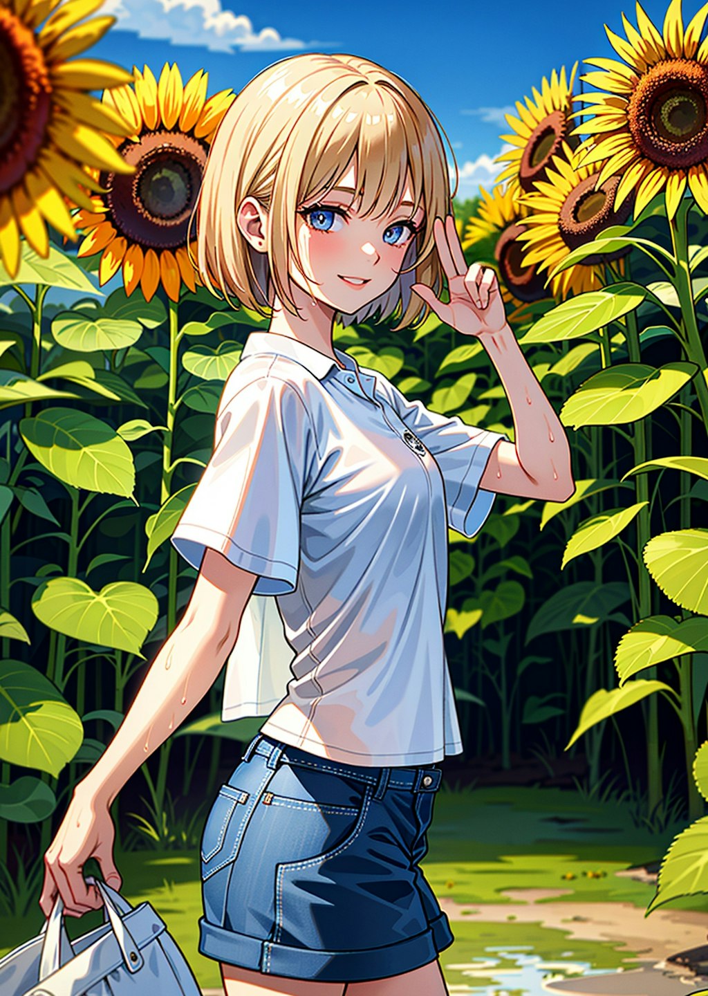 ひまわりきれいだったね！"The sunflowers were pretty!"