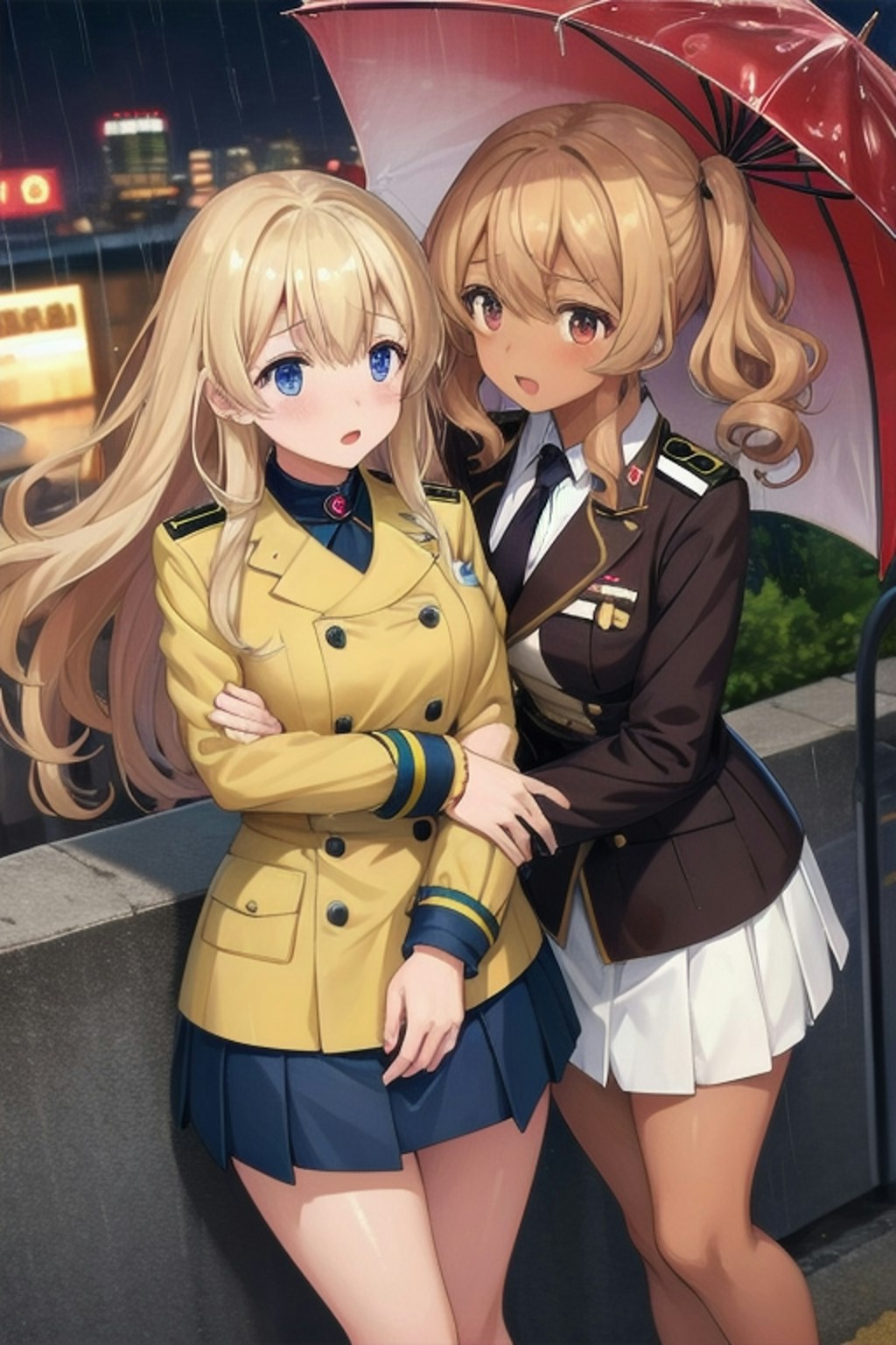 雨の中お迎えに来た軍服姿の女性