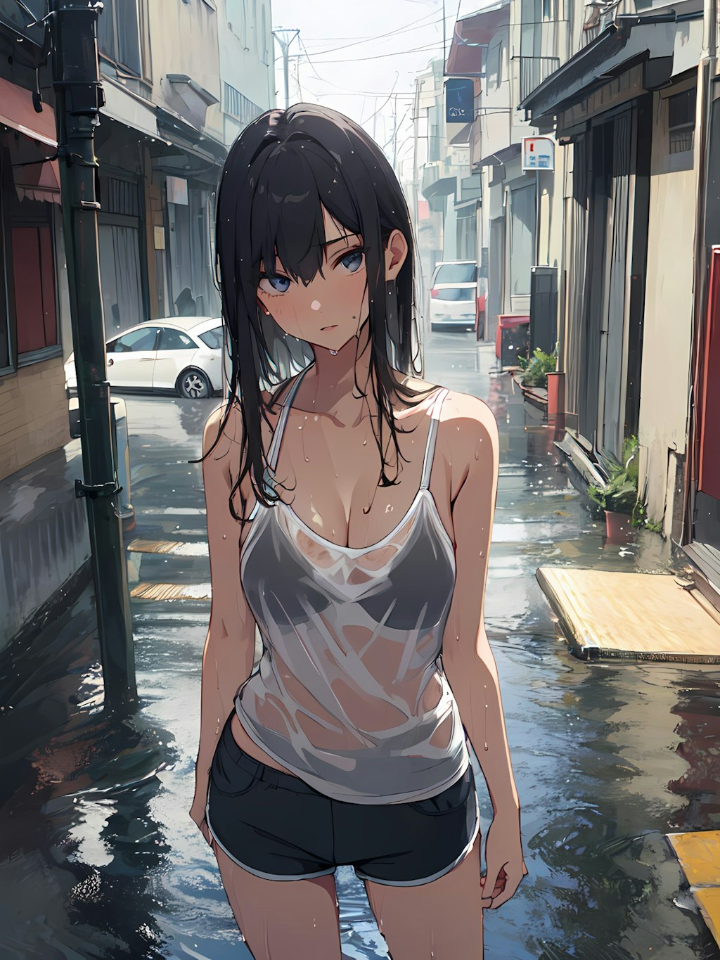 雨に濡れた少女