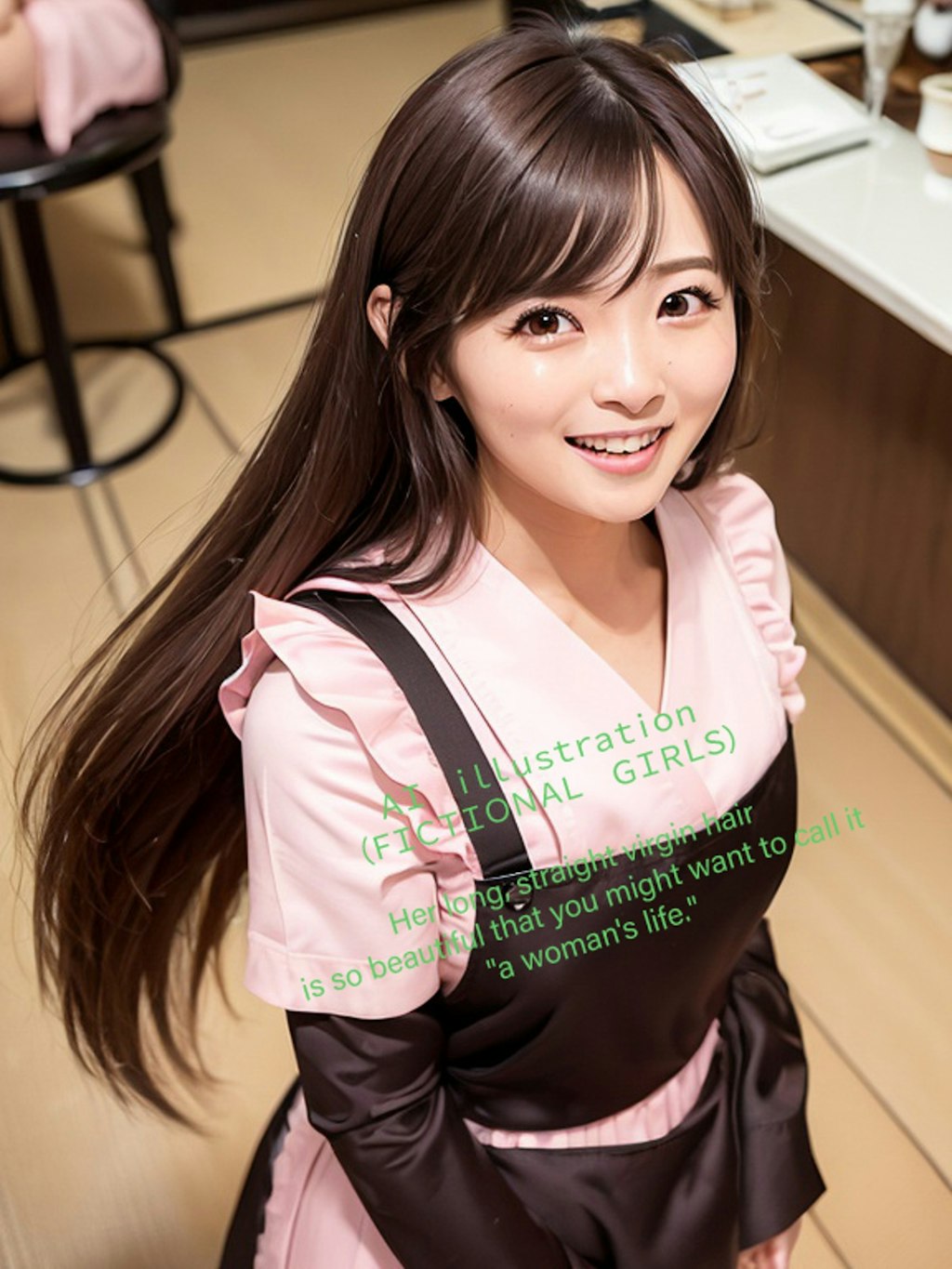 カフェのロングヘア美少女