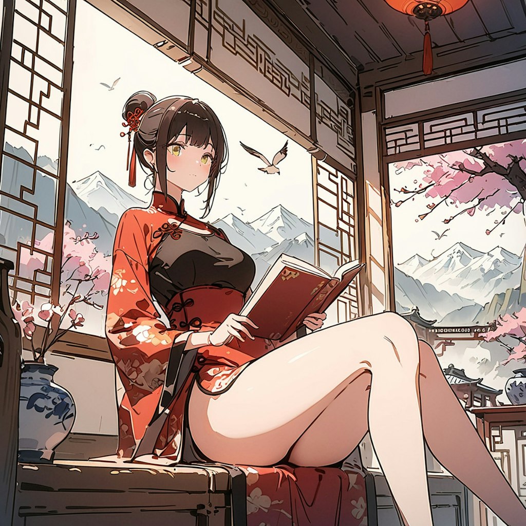 チャイナドレスで読書