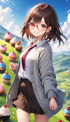 眼鏡女子 楓のお菓子の国 カップケーキの丘