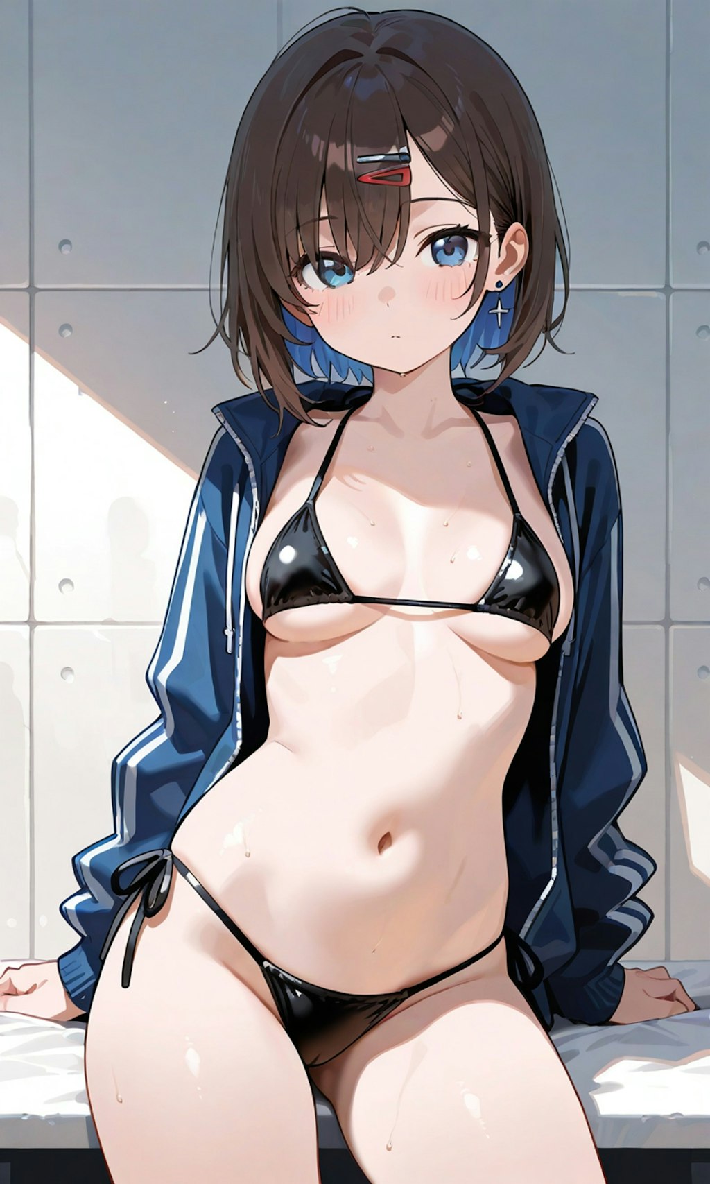 (二語生成)bikini + open jacket