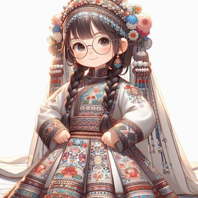 三つ編み眼鏡な民族衣装娘