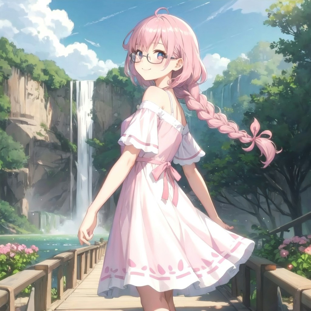 滝とピンク髪ちゃん