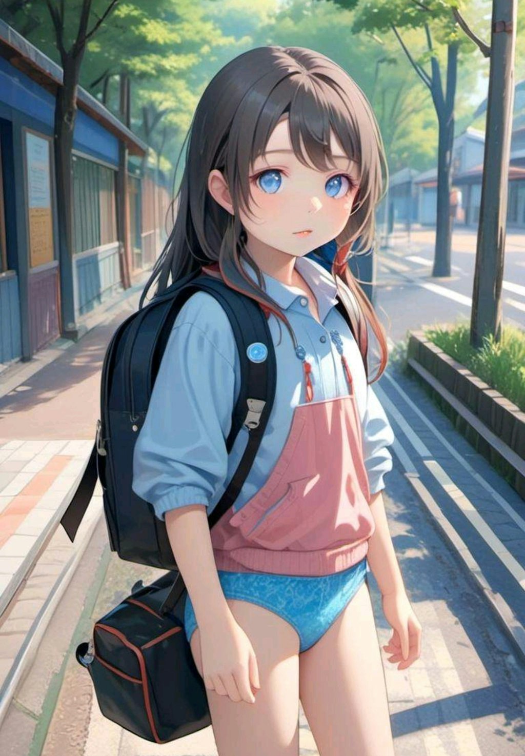 強風でパンツが丸見えになっちゃった小さな女の子