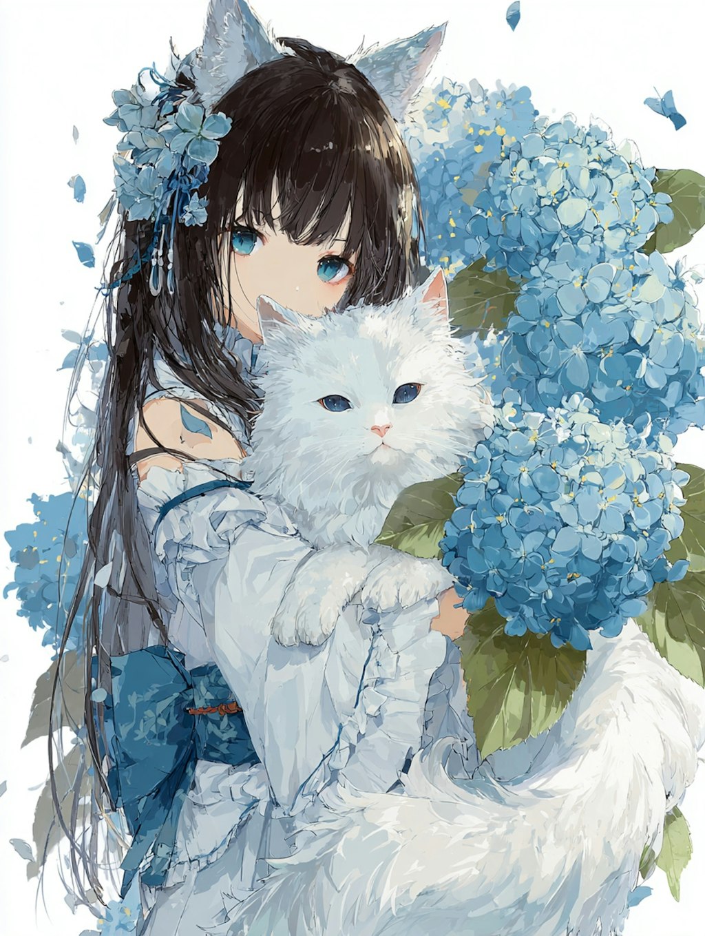 猫と紫陽花。