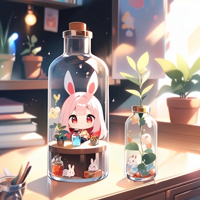 Chibi rabbit in bottle (web generated)