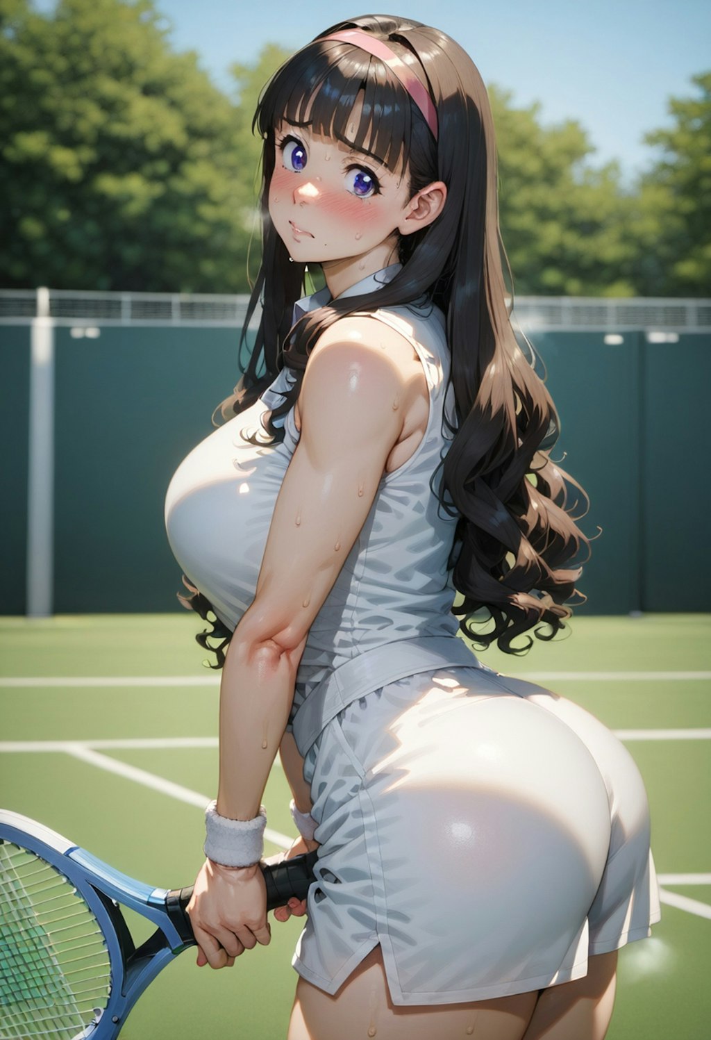 🍑真夏のコートでテニスを楽しむデカ尻ちゃん🍑