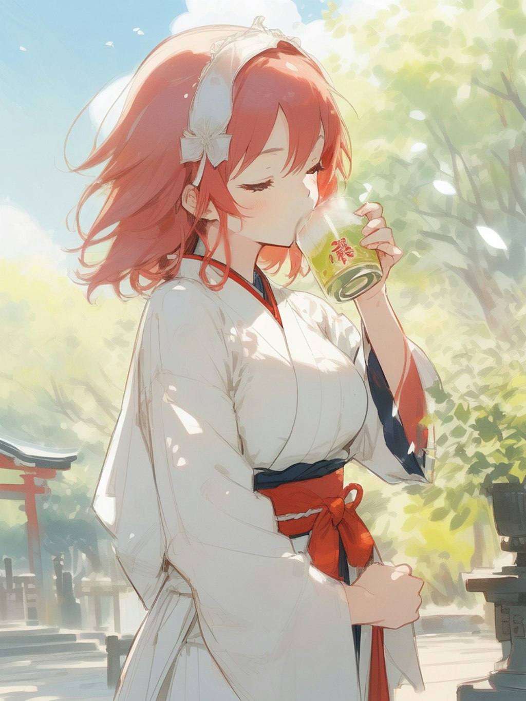 Shrine maiden during a break 1