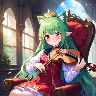 猫耳エルフ姫のバイオリン演奏