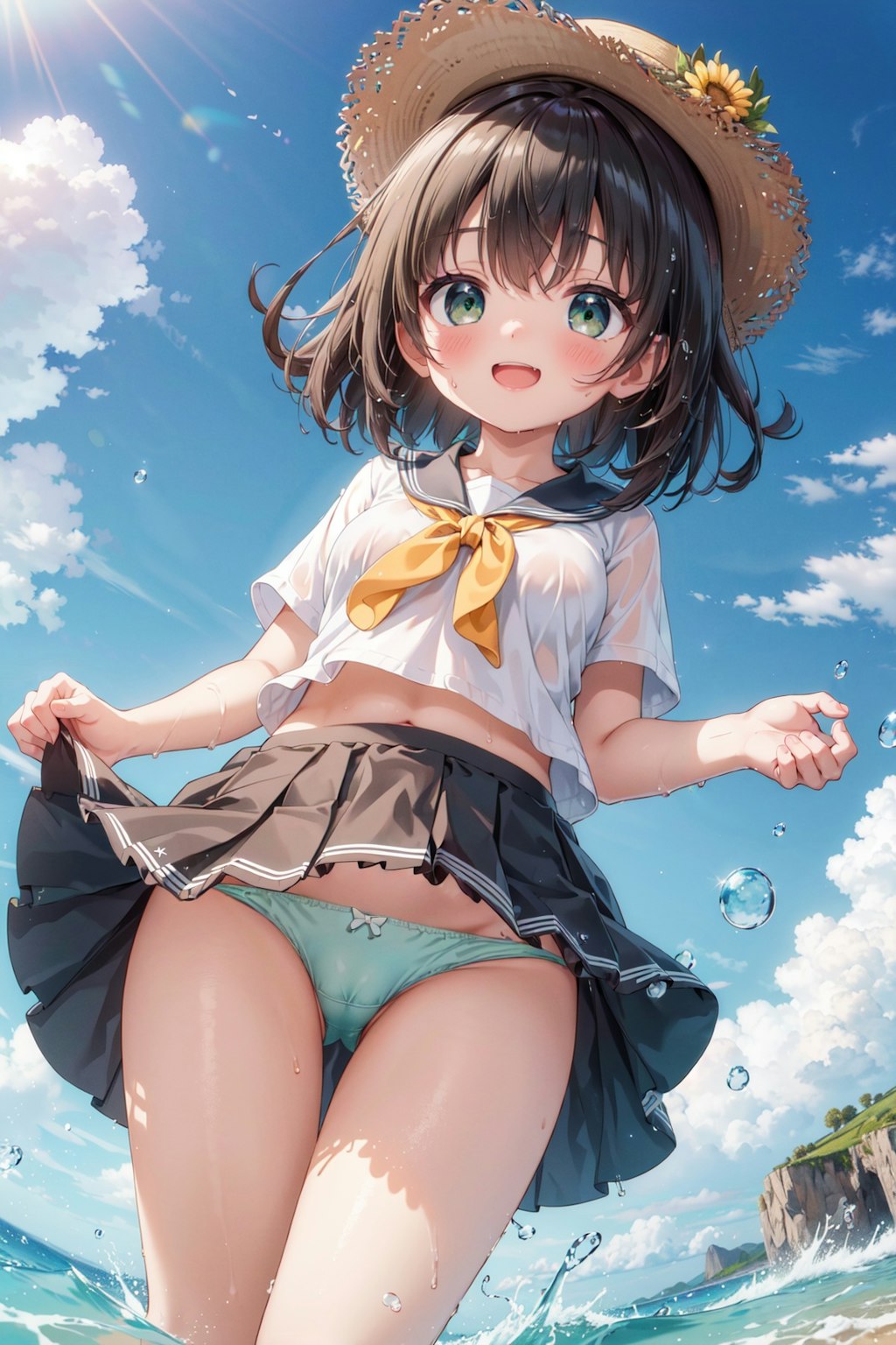 セーラー服で水遊び