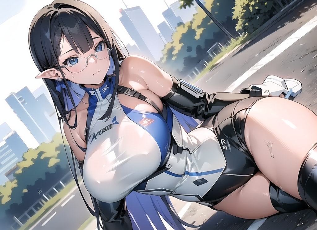 ブルアカ 七神リン風巨乳エルフ♪ライダースーツ♡ 2（12枚）