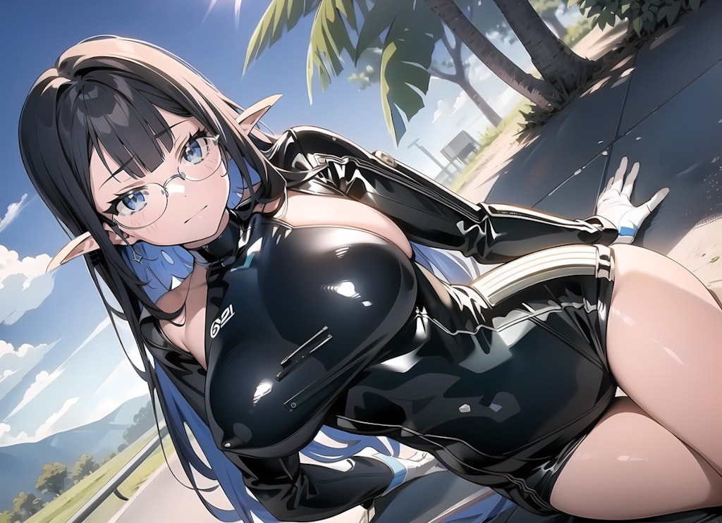 ブルアカ 七神リン風巨乳エルフ♪ライダースーツ♡ 2（12枚）