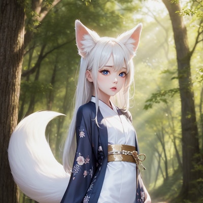 着物ドレスの白狐