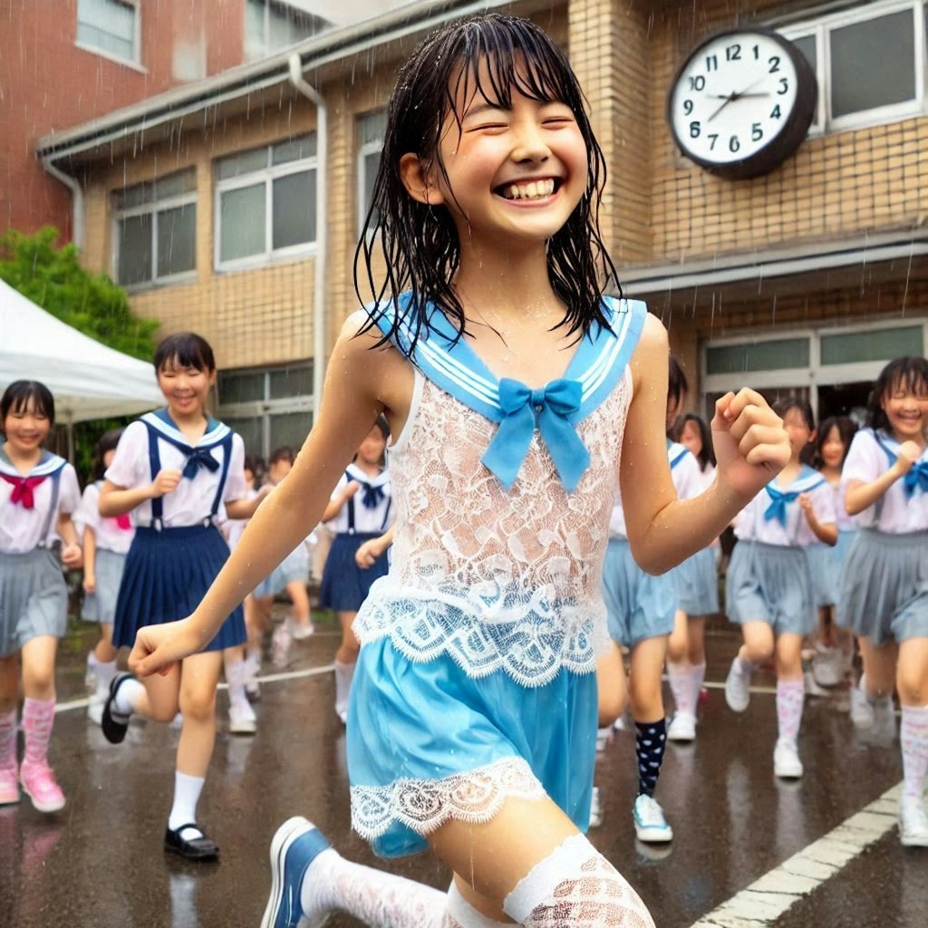 雨ではしゃぐ無邪気な年代