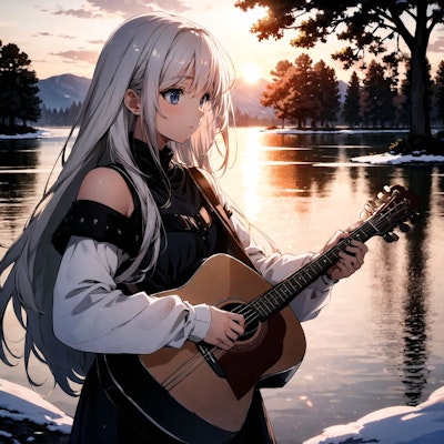 ギター練習する少女