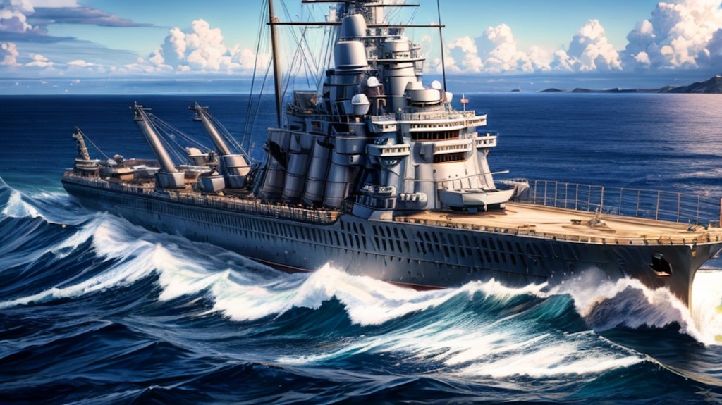大海原を巡行する戦艦