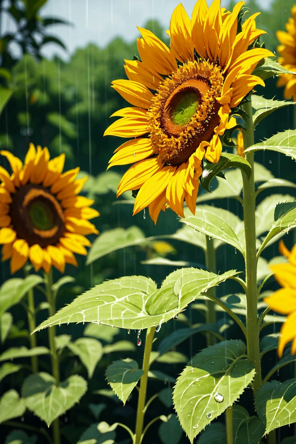 雨に濡れる太陽の花