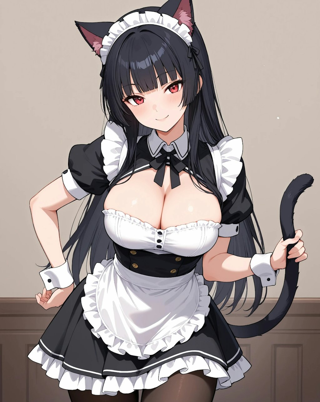 黒髪ぱっつん猫耳メイド