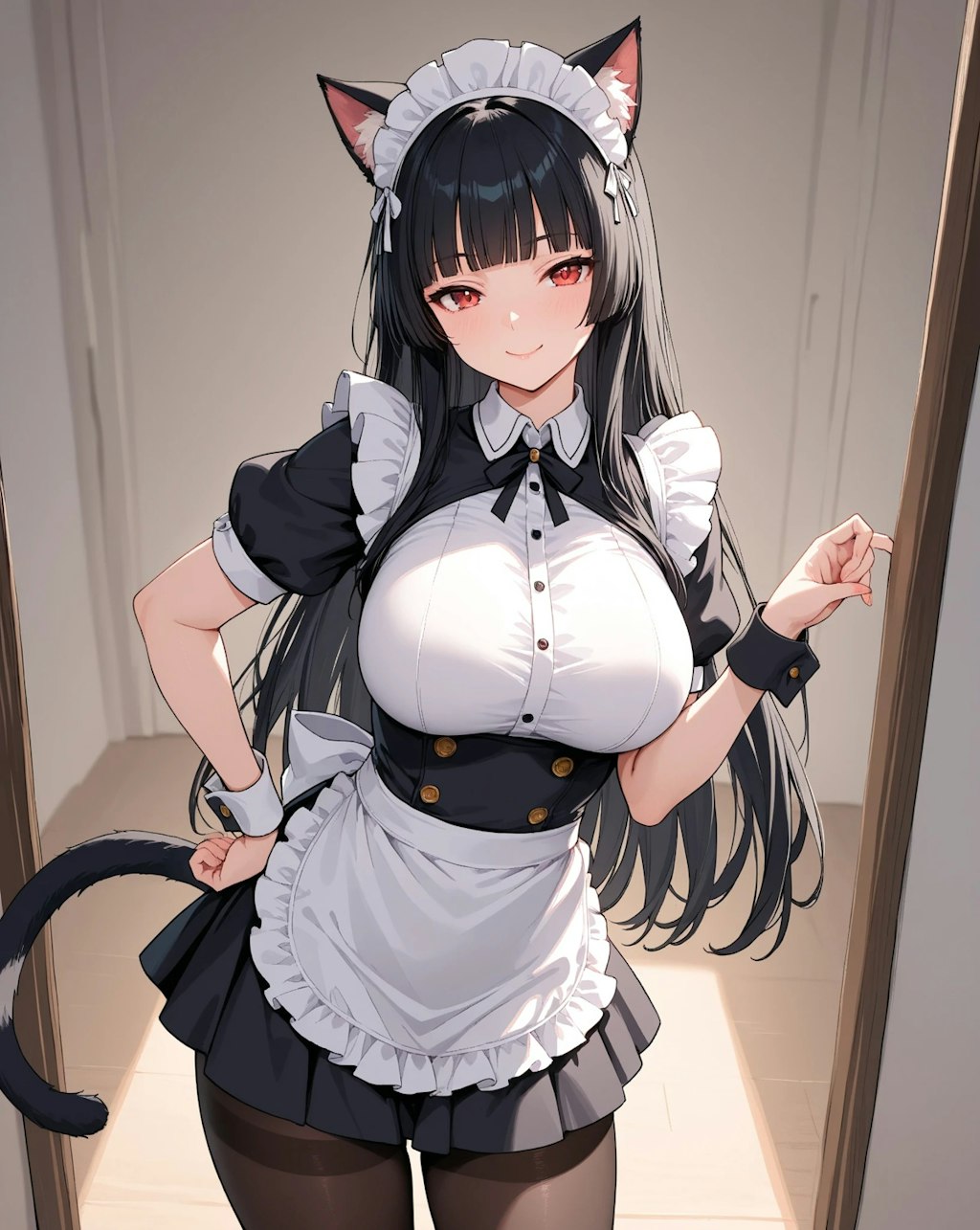 黒髪ぱっつん猫耳メイド