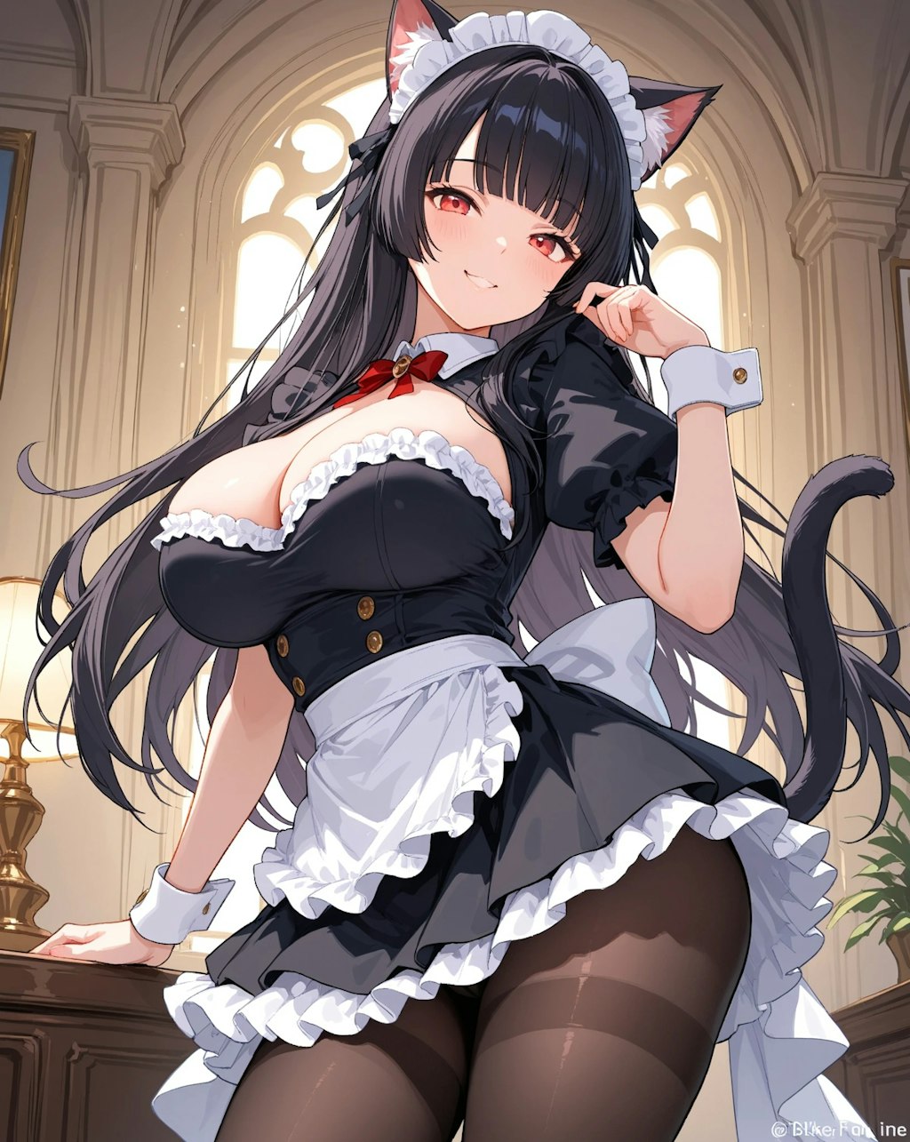 黒髪ぱっつん猫耳メイド