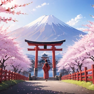 桜と富士山、日本の良き風景