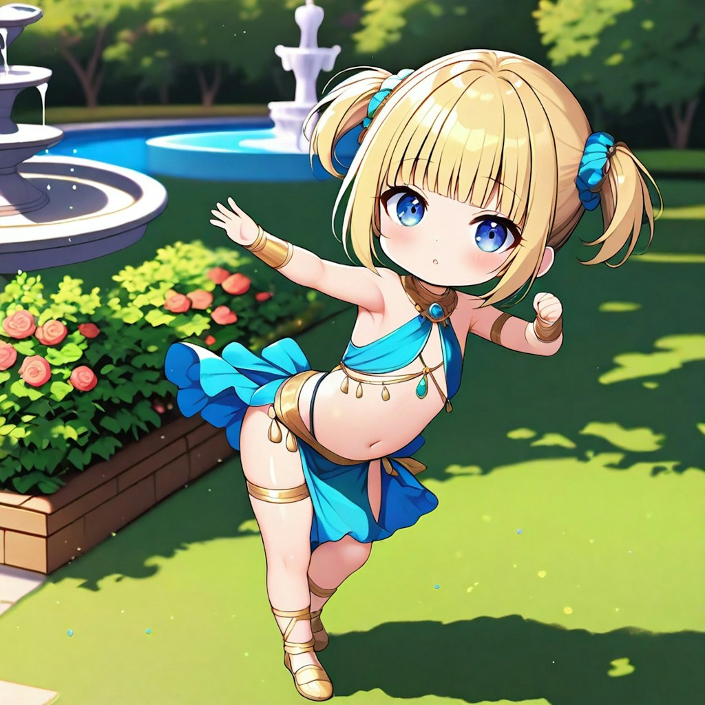 中庭でダンスの練習中