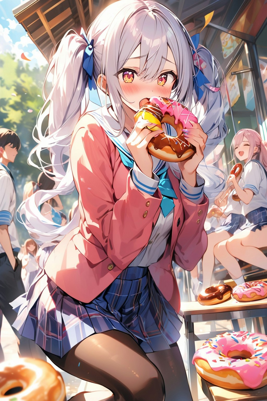 ドーナツを食べる白髪ちゃん