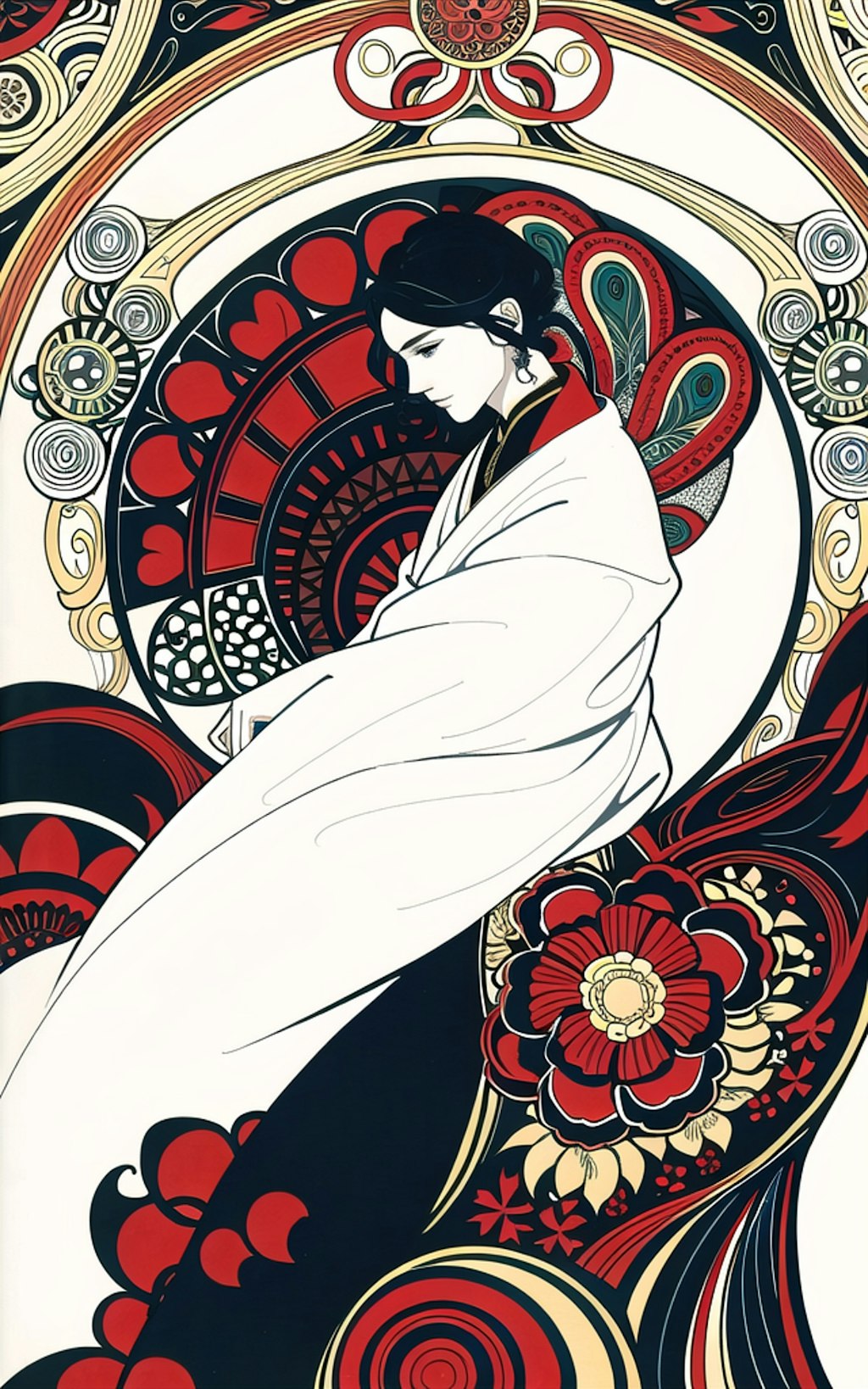 multi-color art-nouveau : white background