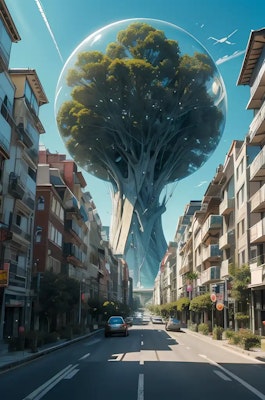A giant magic tree overlooking the city