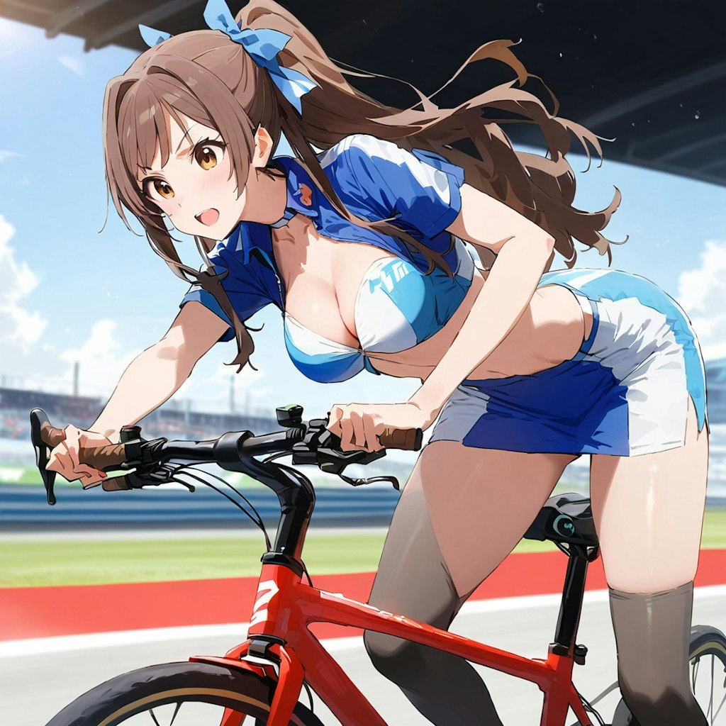 自転車に乗るレースクイーン