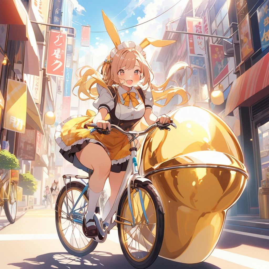 自転車に乗るメイドバニー