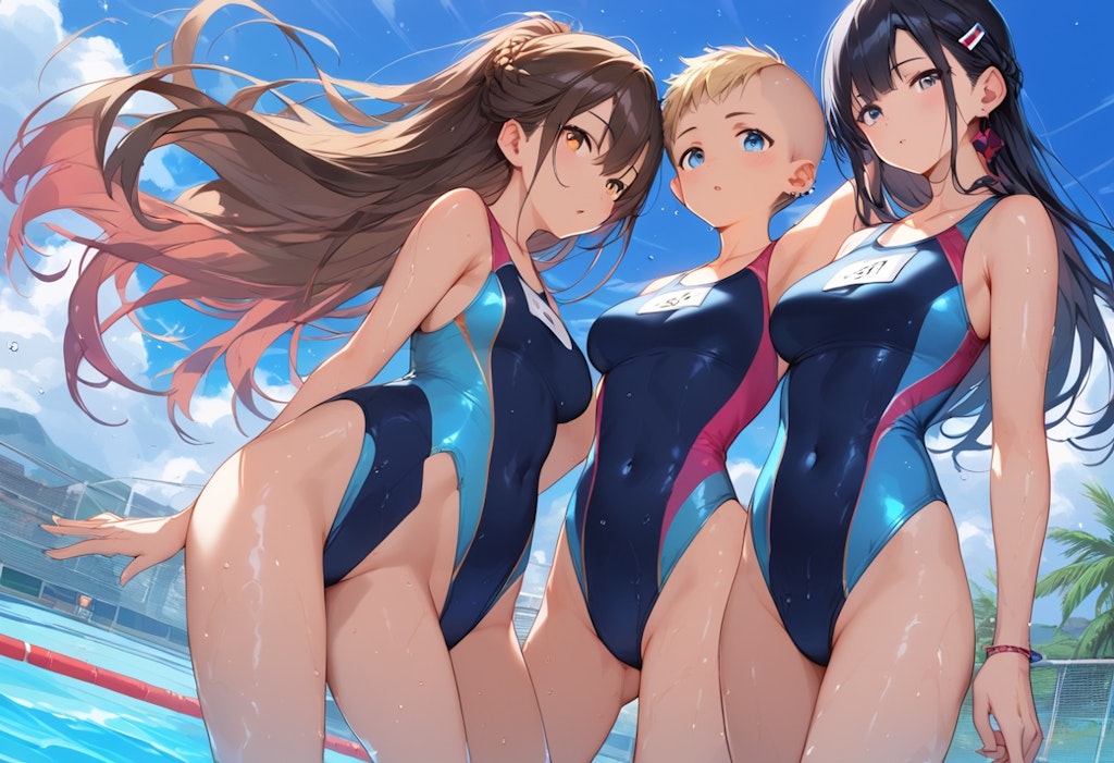 スク水3人娘の水遊び