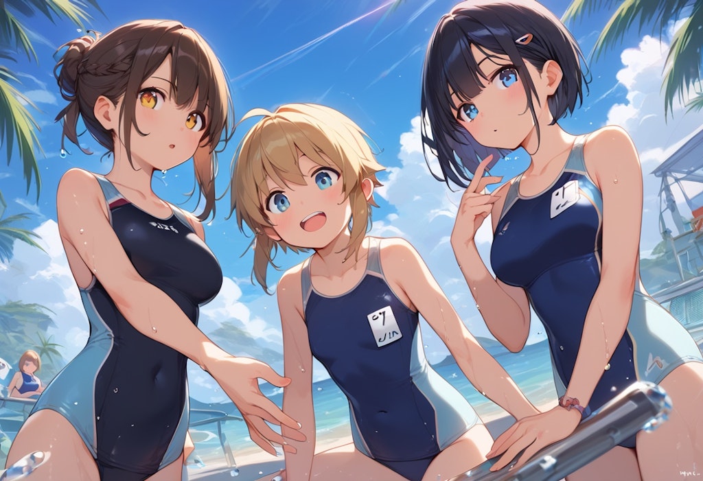 スク水3人娘の水遊び