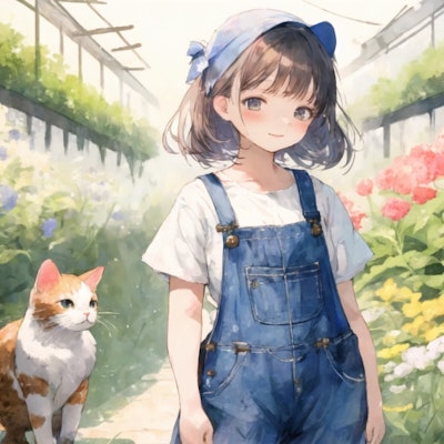 猫と少女(watercolor) : 2023.08.18