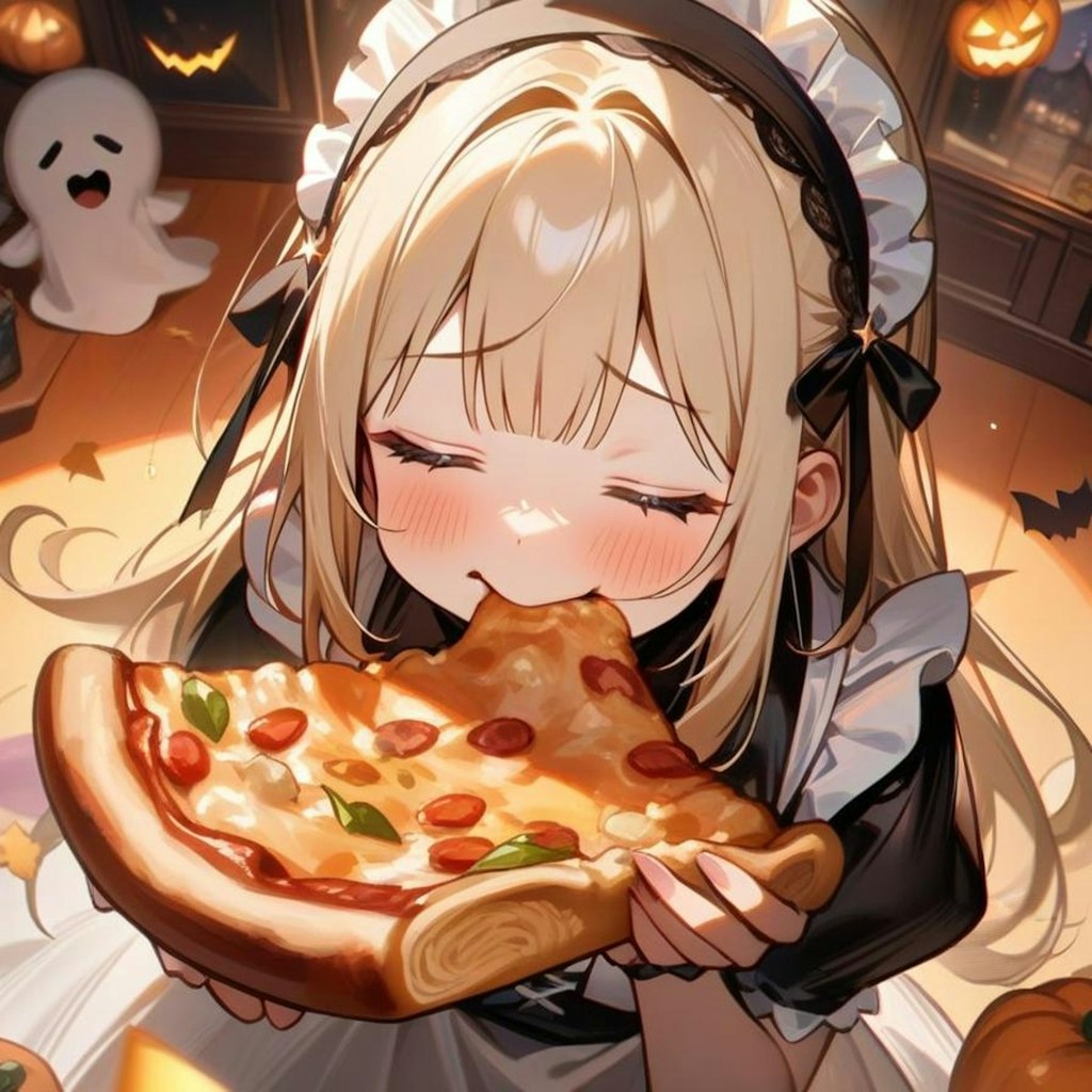 ハロウィン待ちきれなくてトリック オア おピッツァしちゃう系メイドちゃん🎃🍕