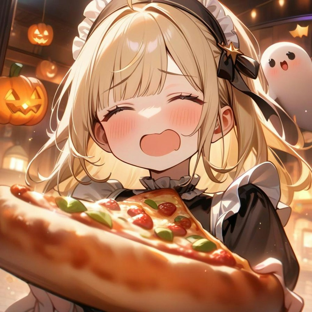 ハロウィン待ちきれなくてトリック オア おピッツァしちゃう系メイドちゃん🎃🍕