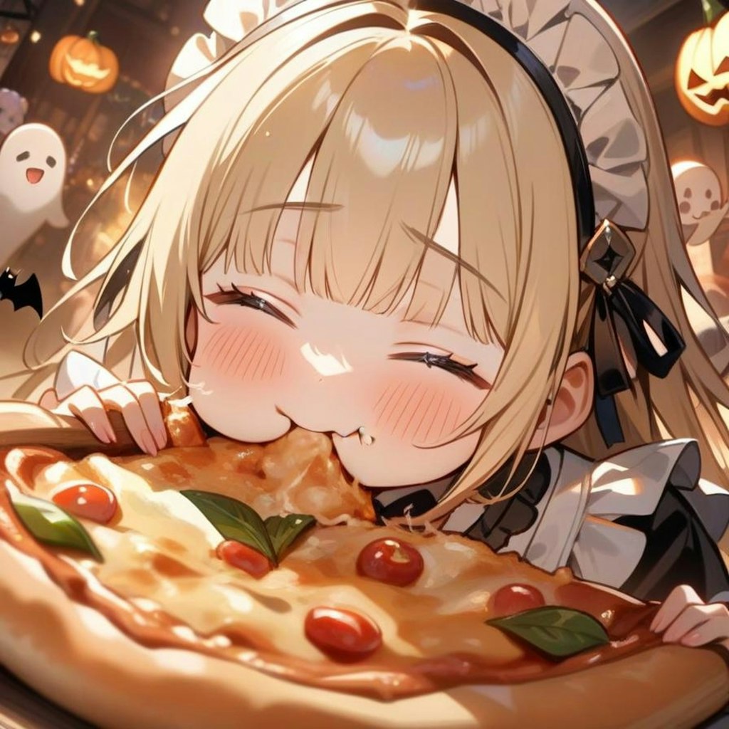 ハロウィン待ちきれなくてトリック オア おピッツァしちゃう系メイドちゃん🎃🍕