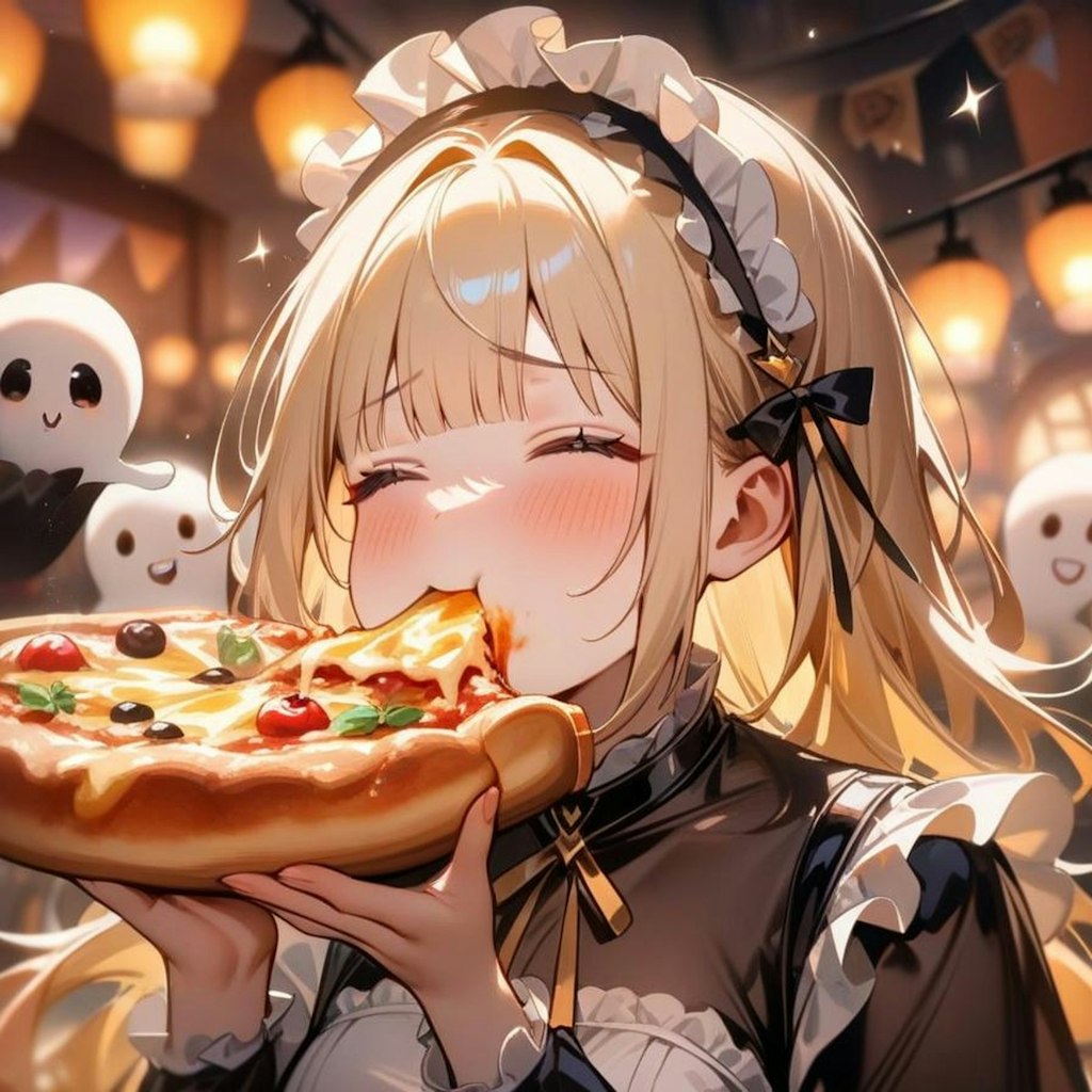 ハロウィン待ちきれなくてトリック オア おピッツァしちゃう系メイドちゃん🎃🍕