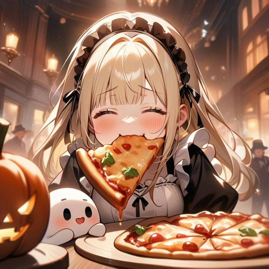 ハロウィン待ちきれなくてトリック オア おピッツァしちゃう系メイドちゃん🎃🍕