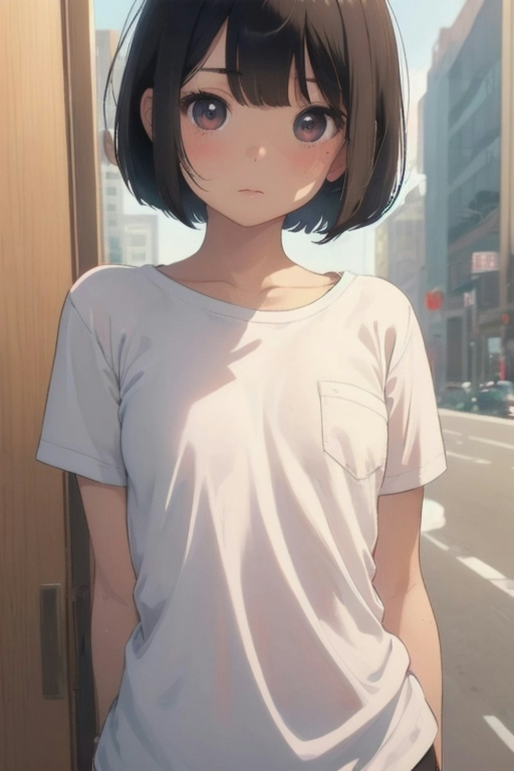 白いTシャツの女の子