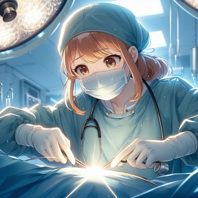 電気メスで手術をする女性医師