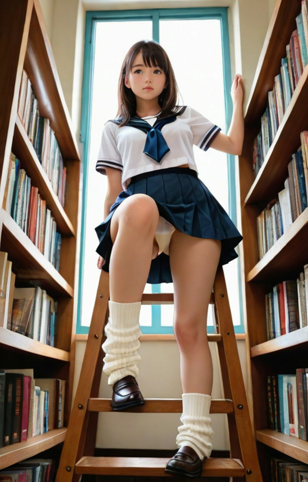 キャタスで本を探す女子　2