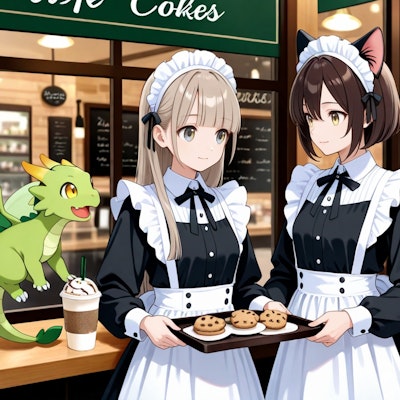 アマーリアさんとダンテさんがいつもの猫娘さんが働く喫茶店を手伝って下さるファンアートコラボレーション
