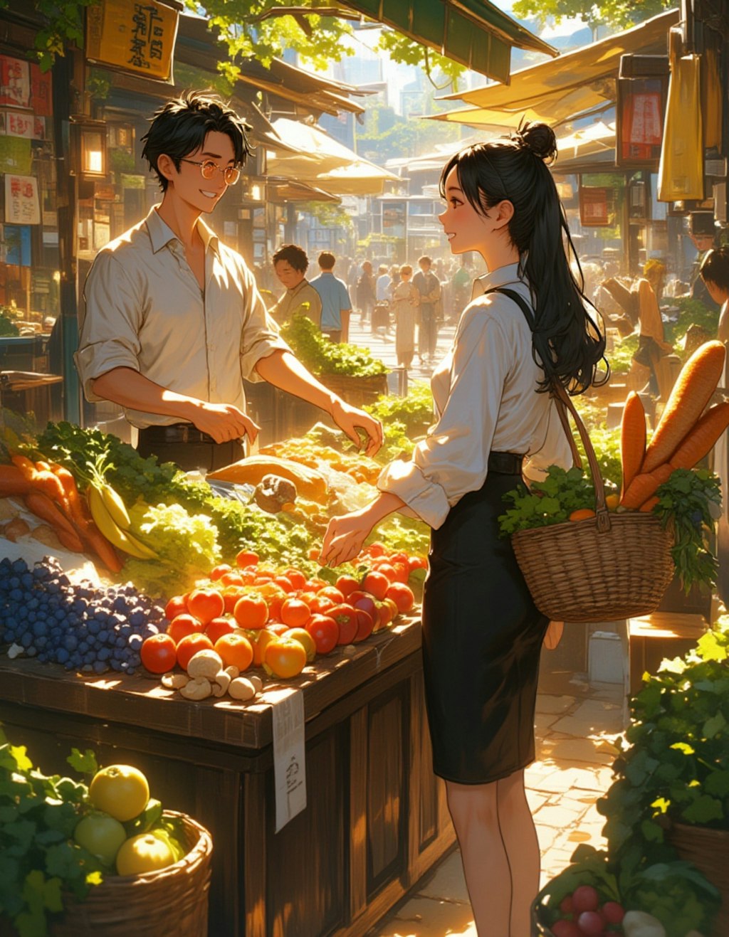 幻想市場の優雅なひととき：朝の野菜選び